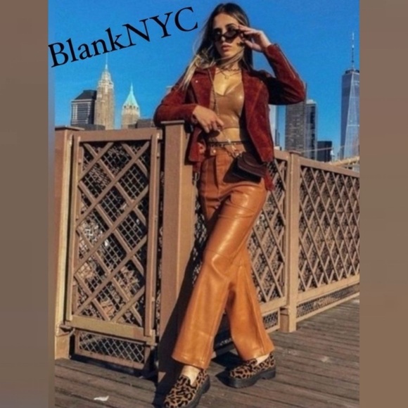 Blank NYC Baxter Ribcage Straight Leg Vegan Faux Leather Pants 29 Carmel Tan - Picture 13 of 13